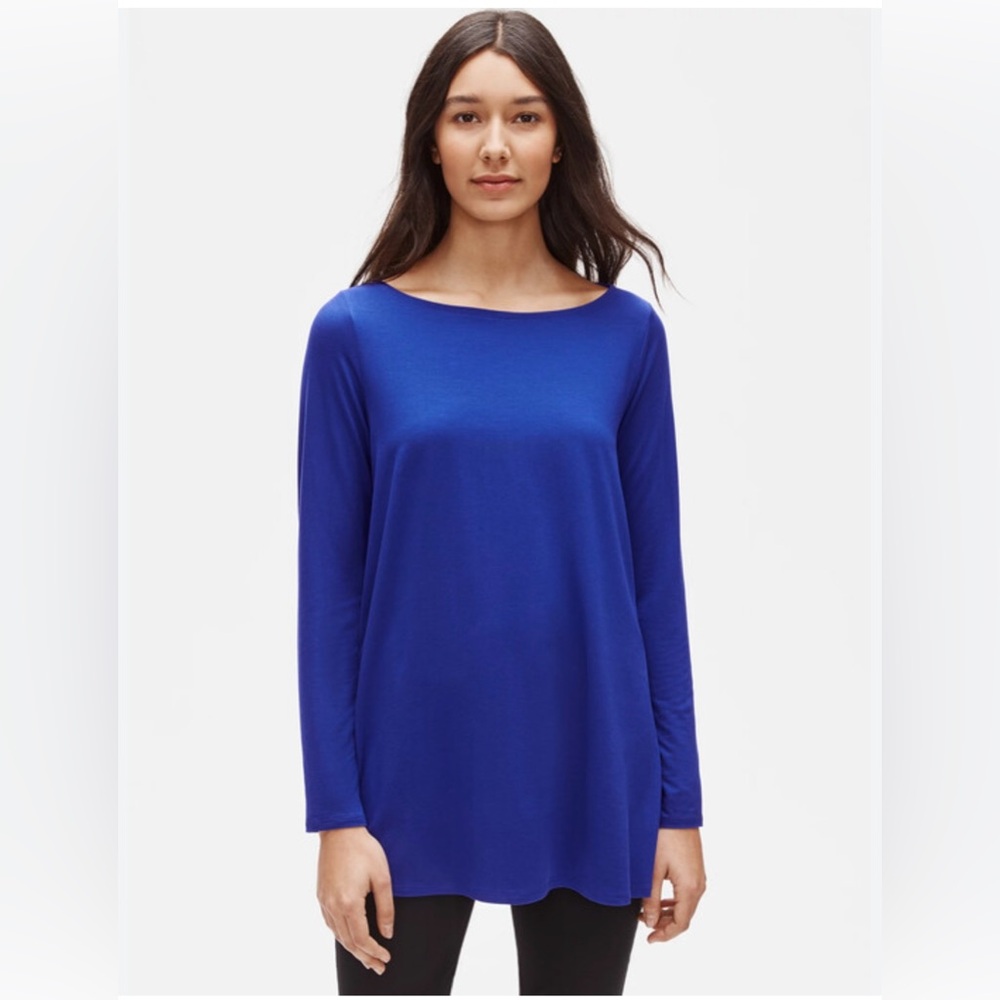 Eileen Fisher Bateau NK Long Sleeve Top, Size PS, Color Blue